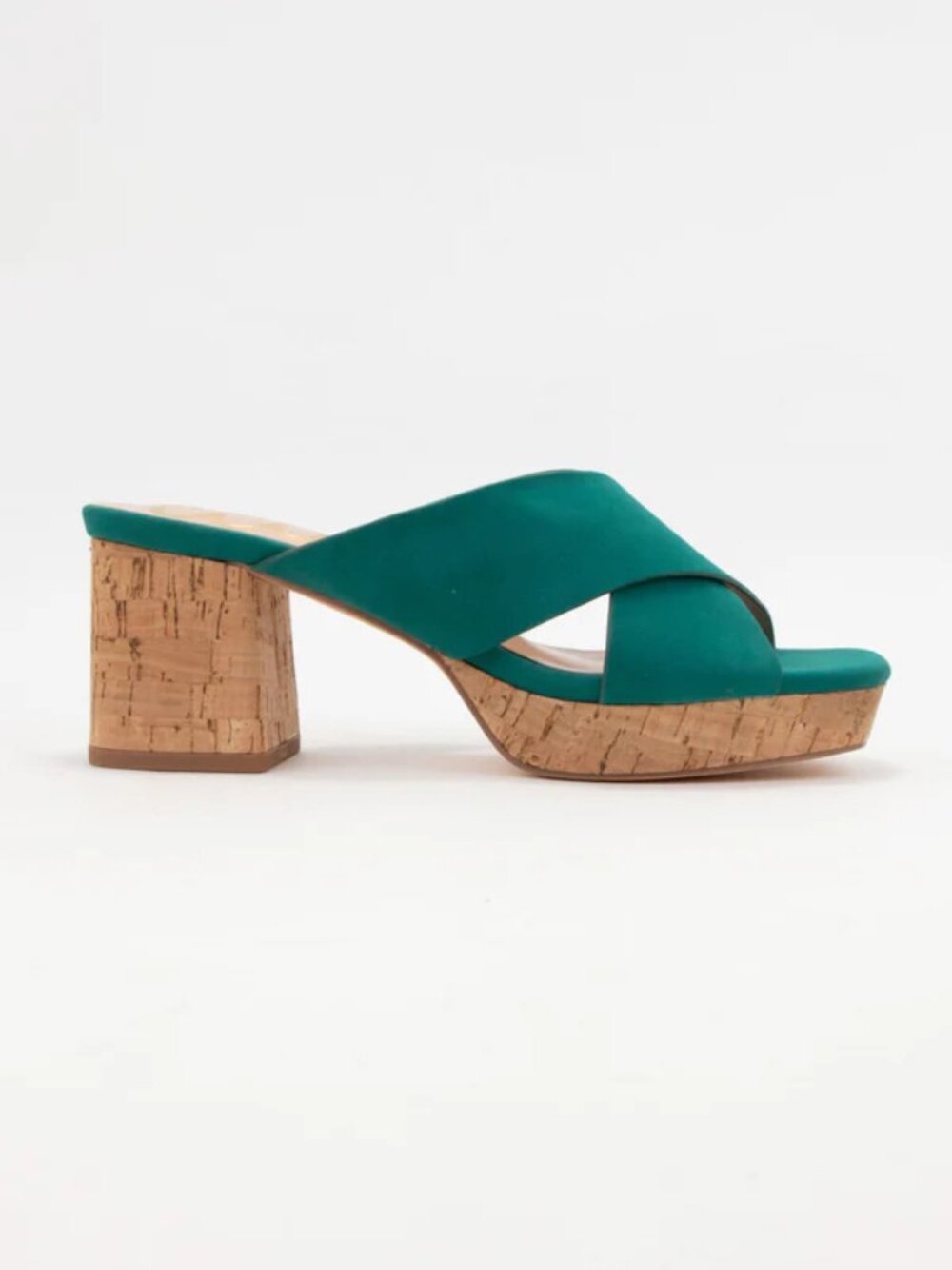 EMERALD GREEN Faux Leather Cork Platform Sandals